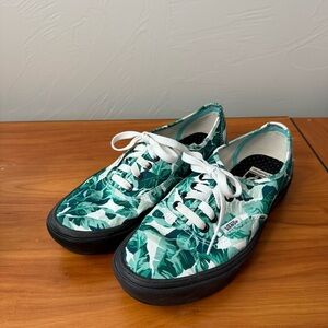 Vans‎ Authentic Comfy Cush Custom Palm Leaves Floral Green White Lace Up Sneaker